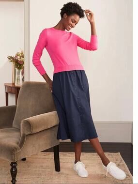 Boden Radnor Woven Mix Midi Dress Size 14 Pink Navy NWT